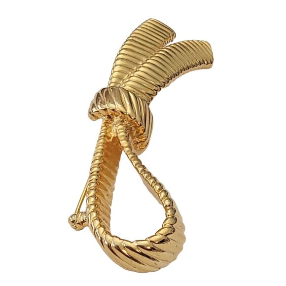 Gold Tone Vintage Ribbed Ribbon Brooch Pin Designer Style, L9 - Picture 6 of 10
